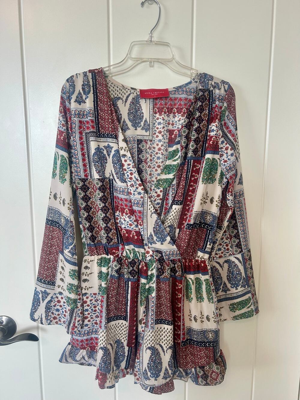 Akira Chicago Red Label Long Sleeve Boho Patchwork Floral Romper Size M